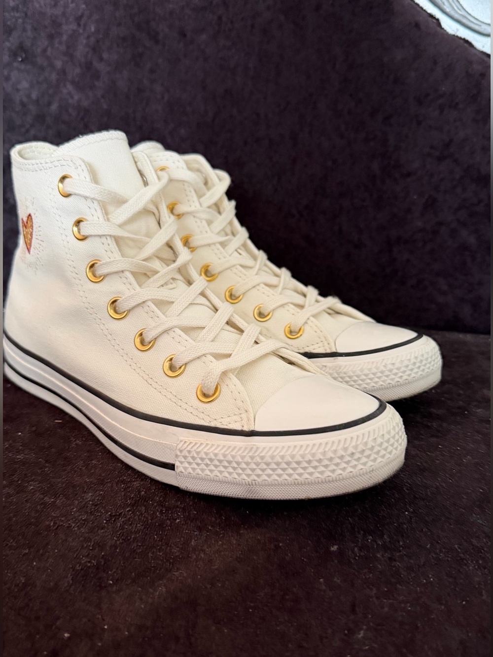 Converse Women's High-Top Sneakers in Off-White with Gold Eyelets